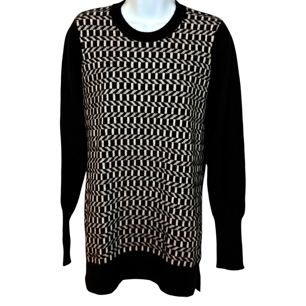 Neiman Marcus The Cashmere Collection Black Geometric Intarsia Sweater Womens S